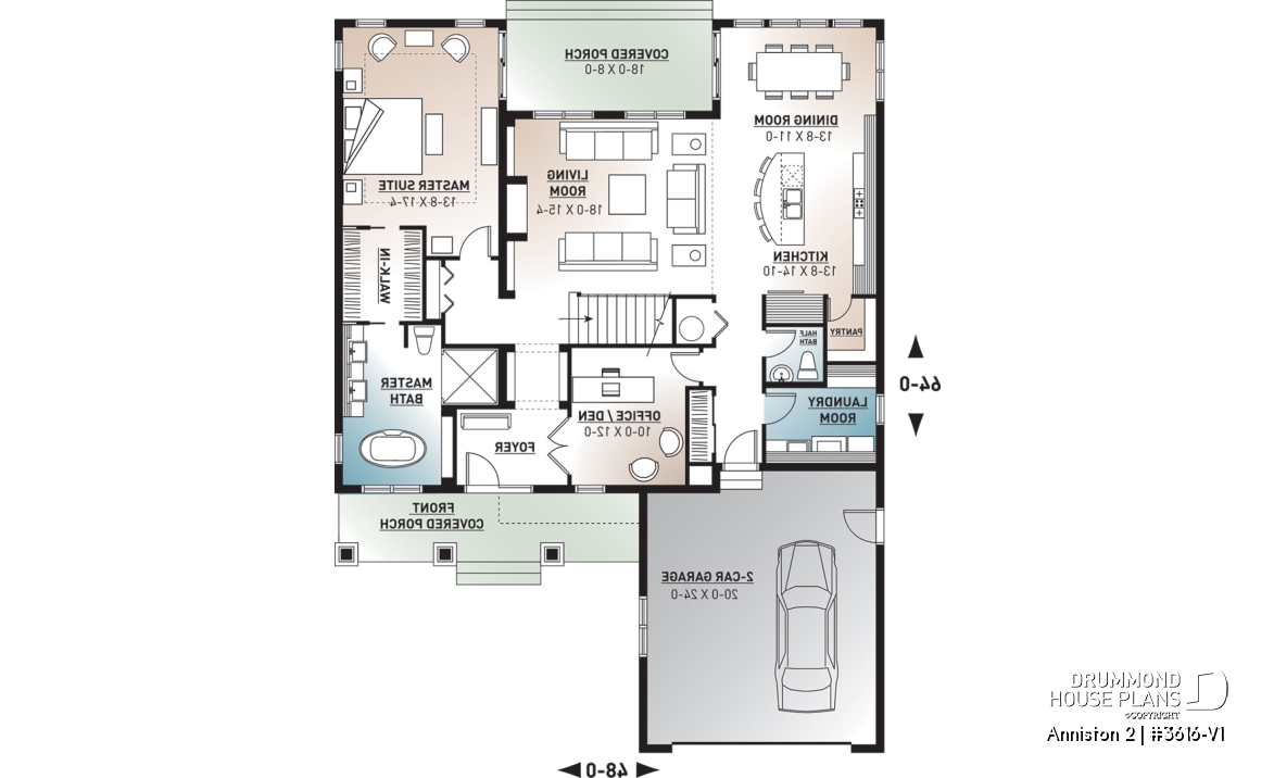 1st level - Cape cod style house plan, 4 bedrooms, home office for 2, open floor plan, pantry, 2-car garage - Anniston 2
