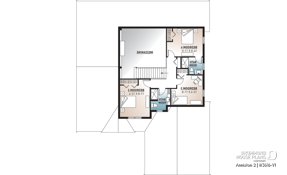 2nd level - Cape cod style house plan, 4 bedrooms, home office for 2, open floor plan, pantry, 2-car garage - Anniston 2