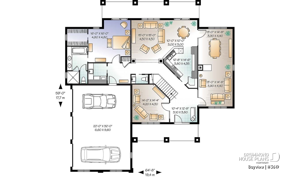 1st level - Mediterranean 6 bedroom luxury house plan, 2 master suites, formal living &amp; dining room, 3-car garage - Bayview