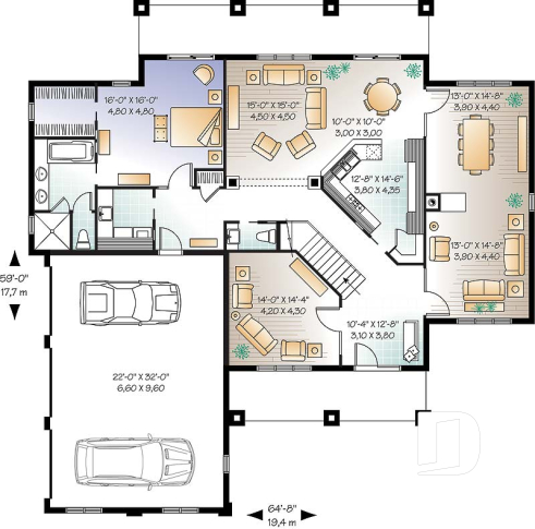 1st level - Mediterranean 6 bedroom luxury house plan, 2 master suites, formal living & dining room, 3-car garage - Bayview
