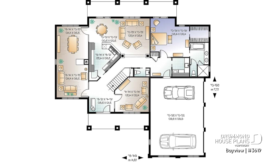 1st level - Mediterranean 6 bedroom luxury house plan, 2 master suites, formal living &amp; dining room, 3-car garage - Bayview