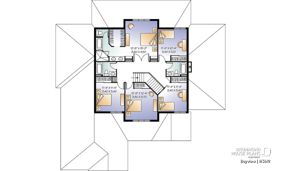2nd level - Mediterranean 6 bedroom luxury house plan, 2 master suites, formal living &amp; dining room, 3-car garage - Bayview