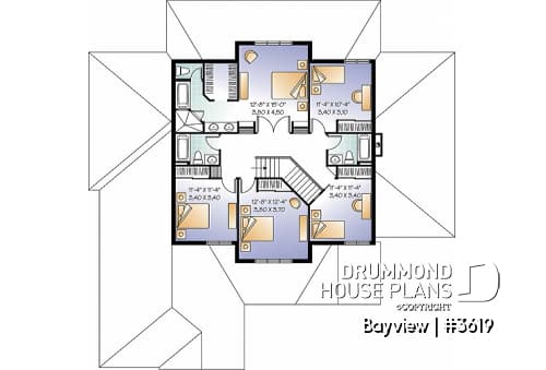 2nd level - Mediterranean 6 bedroom luxury house plan, 2 master suites, formal living & dining room, 3-car garage - Bayview
