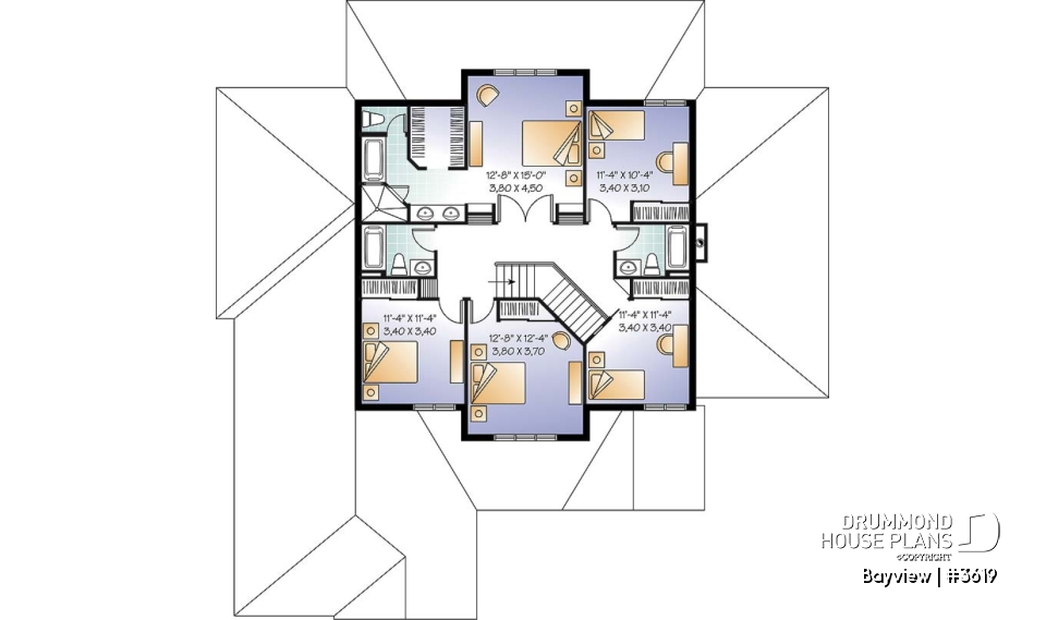 2nd level - Mediterranean 6 bedroom luxury house plan, 2 master suites, formal living &amp; dining room, 3-car garage - Bayview