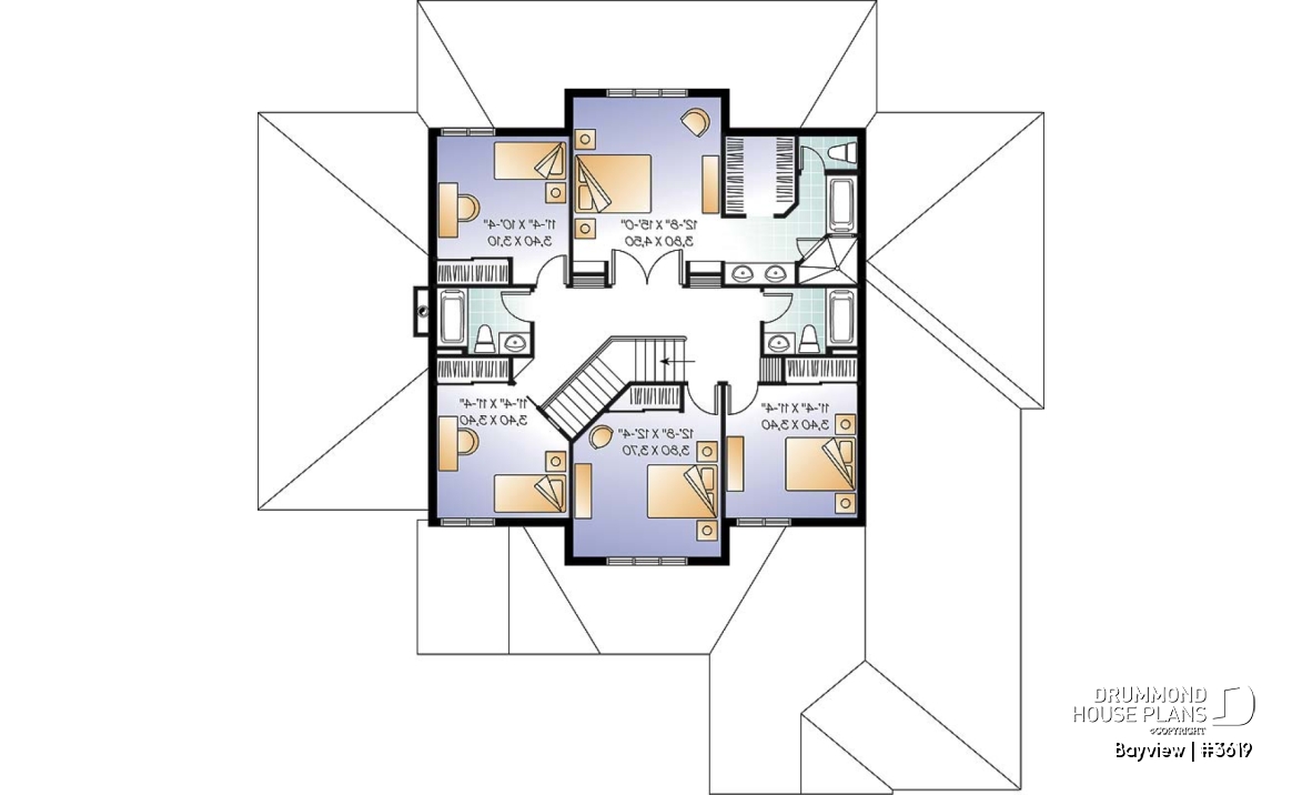 2nd level - Mediterranean 6 bedroom luxury house plan, 2 master suites, formal living &amp; dining room, 3-car garage - Bayview