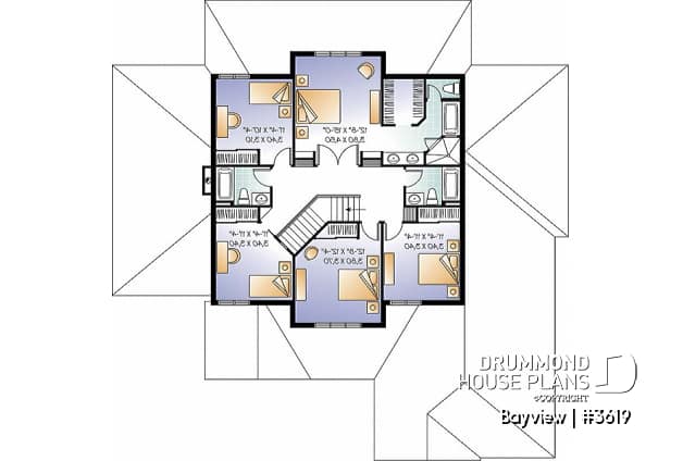 2nd level - Mediterranean 6 bedroom luxury house plan, 2 master suites, formal living & dining room, 3-car garage - Bayview
