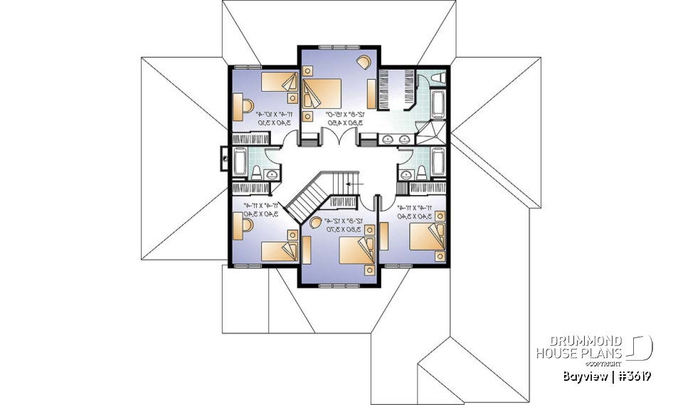 2nd level - Mediterranean 6 bedroom luxury house plan, 2 master suites, formal living &amp; dining room, 3-car garage - Bayview