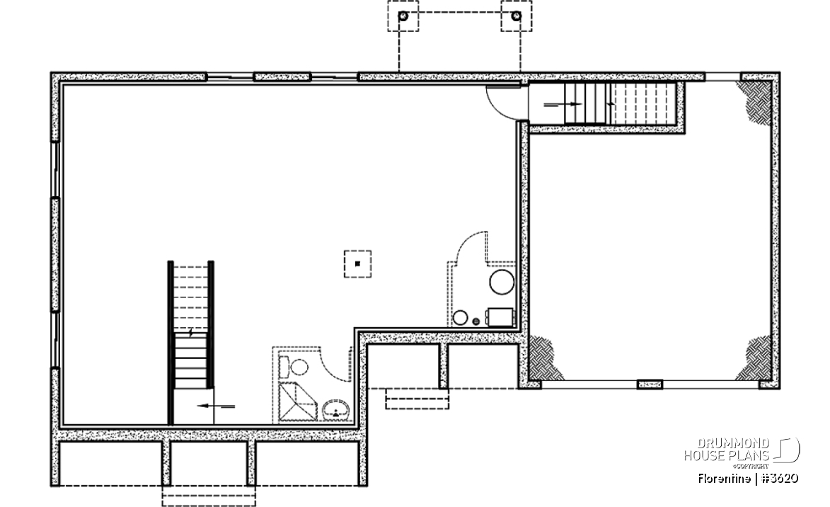 Basement - Modest 3 bedrooms 2 bathrooms ranch style house plan with 2-car garage, great master suite, open floor  - Florentine