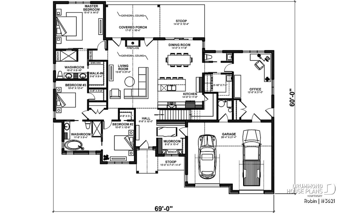 1st level - ROBIN by Drummond House Plans: Spacious Modern Craftsman Home with Stunning Primary Suite - Robin