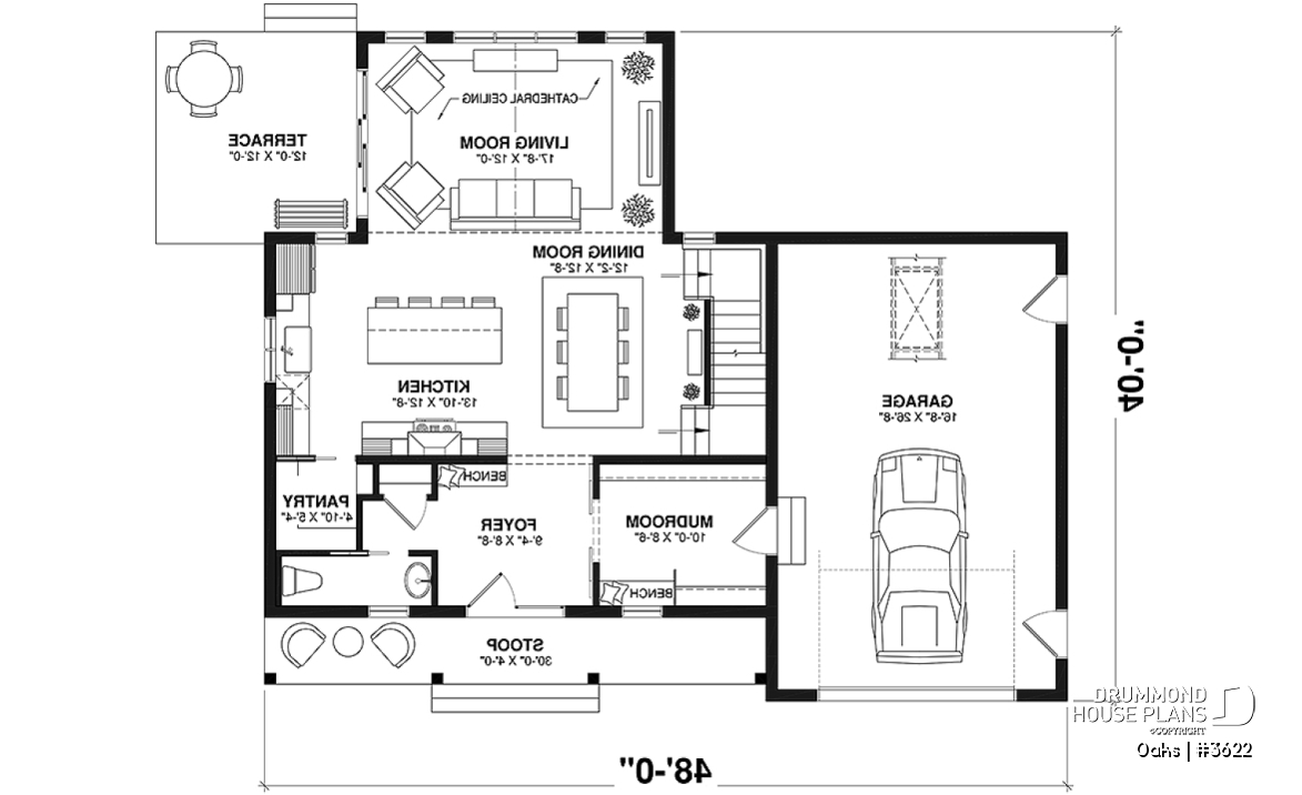 1st level - Bright country home plan with cathedral ceiling, rustic charm, and a spacious primary suite. - Oaks