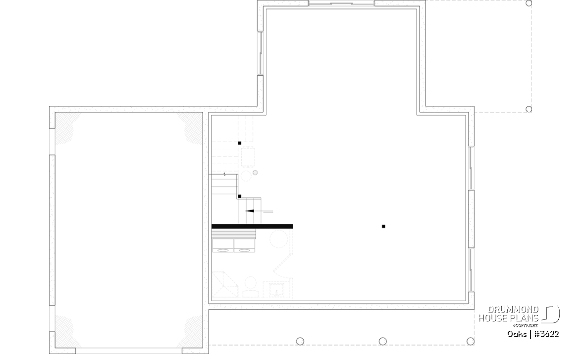 Unfinished basement - Bright country home plan with cathedral ceiling, rustic charm, and a spacious primary suite. - Oaks
