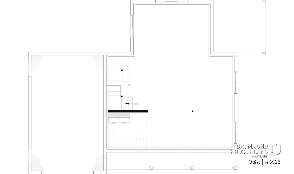 Unfinished basement - Bright country home plan with cathedral ceiling, rustic charm, and a spacious primary suite. - Oaks