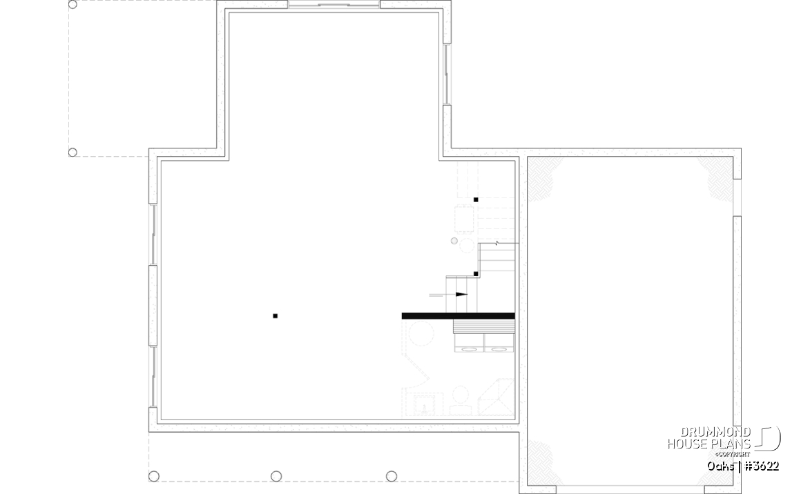 Unfinished basement - Bright country home plan with cathedral ceiling, rustic charm, and a spacious primary suite. - Oaks