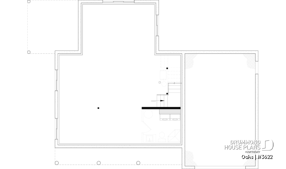 Unfinished basement - Bright country home plan with cathedral ceiling, rustic charm, and a spacious primary suite. - Oaks