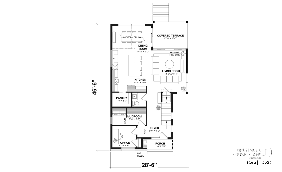 1st level - Bright Scandinavian home design with fireplace, cathedral ceiling, and up to 6 bedrooms! - Nora