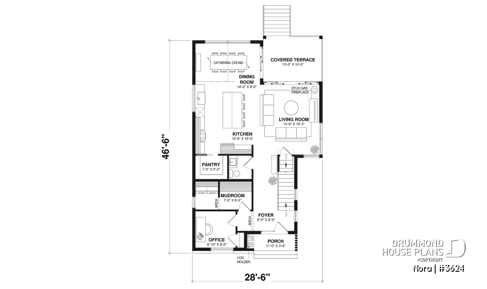 1st level - Bright Scandinavian home design with fireplace, cathedral ceiling, and up to 6 bedrooms! - Nora