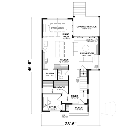 1st level - Bright Scandinavian home design with fireplace, cathedral ceiling, and up to 6 bedrooms! - Nora