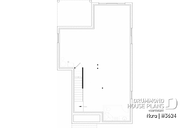 Unfinished basement of house plan 3624 Unfinished basement - Bright Scandinavian home plan with fireplace, cathedral ceiling, and up to 7 bedrooms! - Nora