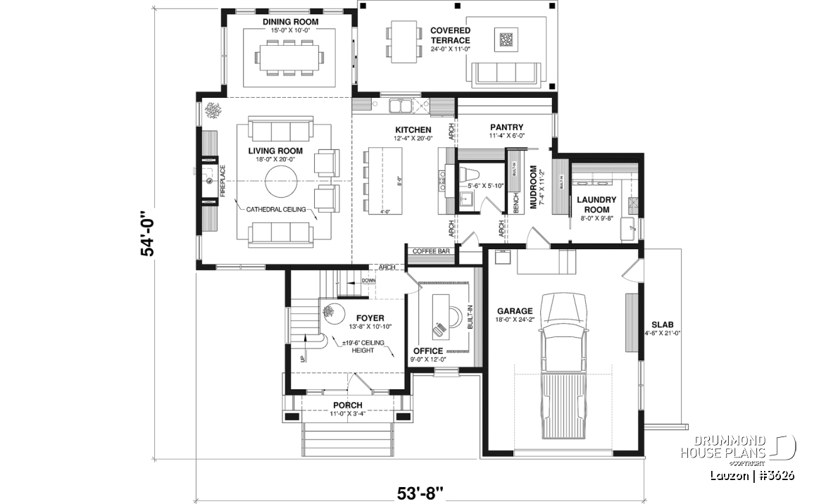 1st level - Bright family home plan with large upstairs primary suite, optional finished basement, garage &amp; covered patio - Lauzon