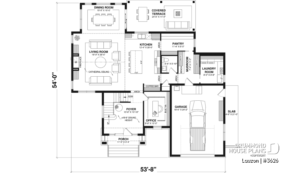 1st level - Bright family home plan with large upstairs primary suite, optional finished basement, garage &amp; covered patio - Lauzon