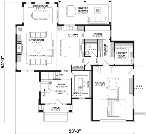 1st level - Bright family home plan with large upstairs primary suite, optional finished basement, garage & covered patio - Lauzon