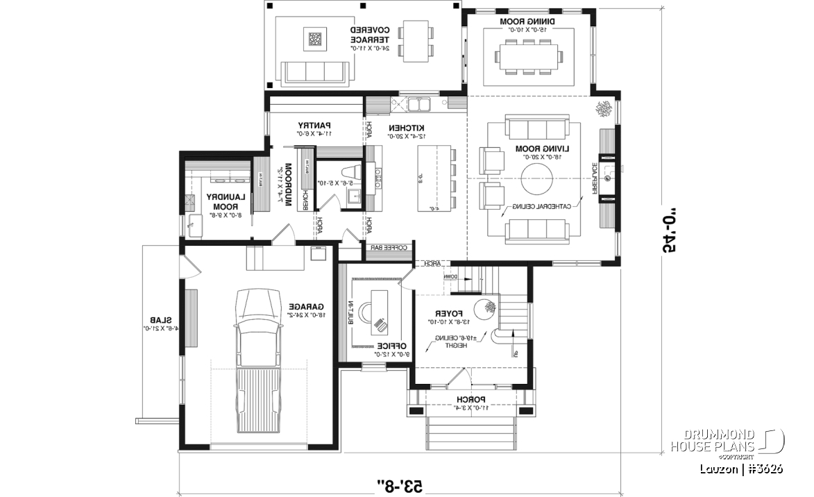 1st level - Bright family home plan with large upstairs primary suite, optional finished basement, garage &amp; covered patio - Lauzon