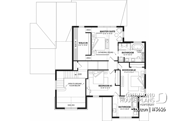 2nd level of house plan 3626 2nd level - Bright family home plan with large upstairs primary suite, optional finished basement, garage & covered patio - Lauzon
