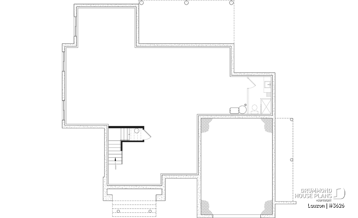 Unfinished basement - Bright family home plan with large upstairs primary suite, optional finished basement, garage &amp; covered patio - Lauzon