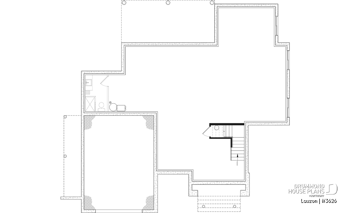 Unfinished basement - Bright family home plan with large upstairs primary suite, optional finished basement, garage &amp; covered patio - Lauzon