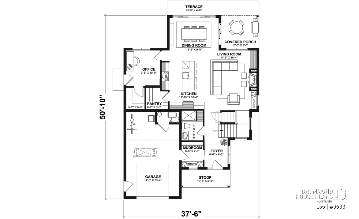 1st level - Farmhouse with 3 beds + den, 2 baths, garage, pantry in kitchen and open floor plan concept - Leo