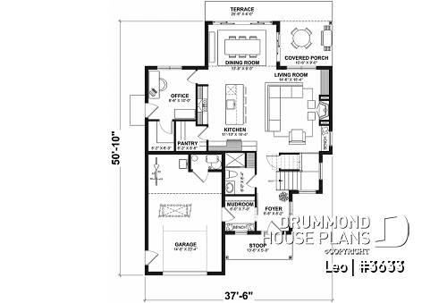 1st level - Farmhouse with 3 beds + den, 2 baths, garage, pantry in kitchen and open floor plan concept - Leo