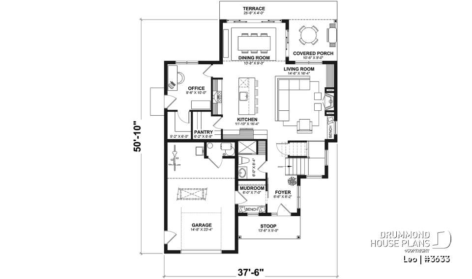 1st level - Farmhouse with 3 beds + den, 2 baths, garage, pantry in kitchen and open floor plan concept - Leo