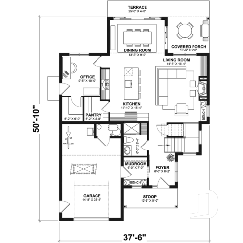 1st level - Farmhouse with 3 beds + den, 2 baths, garage, pantry in kitchen and open floor plan concept - Leo