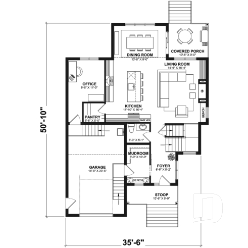 1st level - Compact 4 bedrooms Farmhouse home with separate office and garage - Leo 2