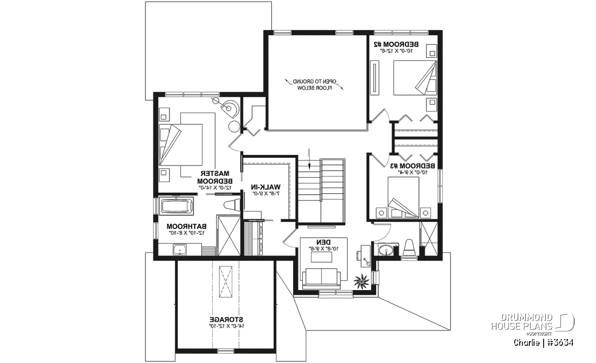 2nd level - Farmhouse Home Design featuring 3 bedrooms, 2.5 bathrooms, garage with workshop area, and a covered terrace - Charlie