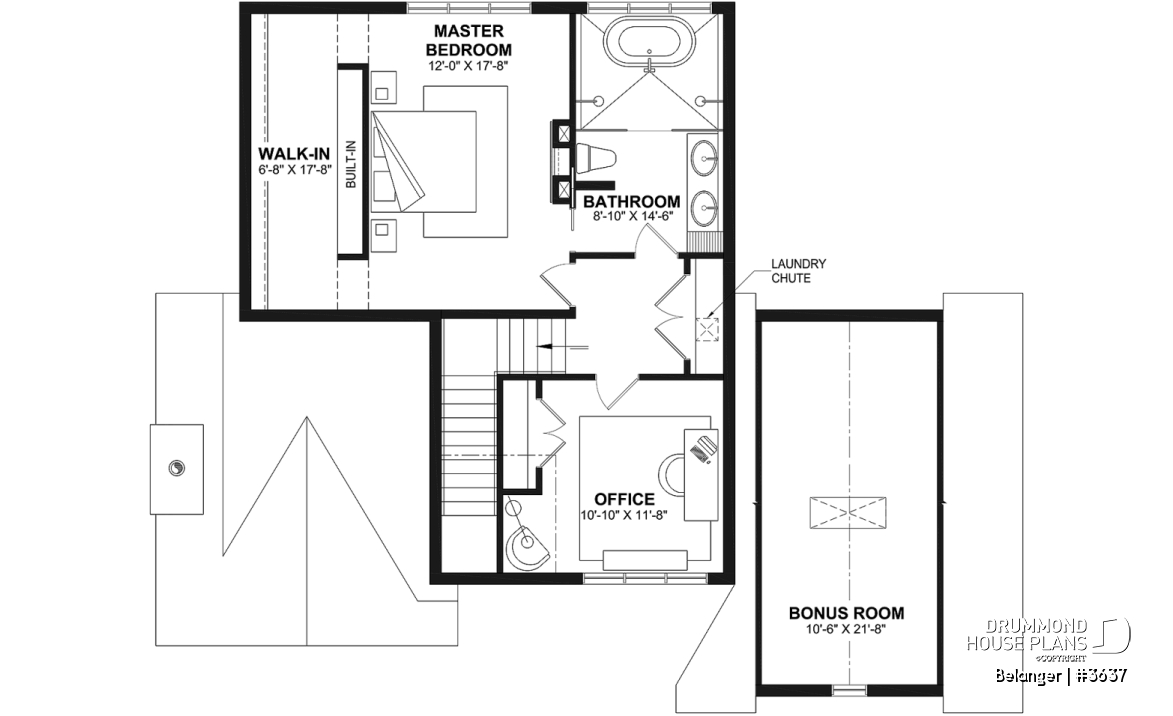 2nd level - Modern farmhouse plan with 2 to 4 bedrooms, garage, great living room with fireplace, cathedral and built-ins - Belanger