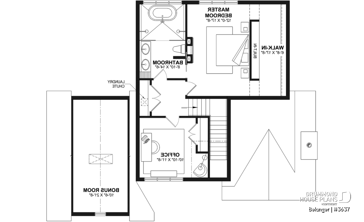 2nd level - Modern farmhouse plan with 2 to 4 bedrooms, garage, great living room with fireplace, cathedral and built-ins - Belanger