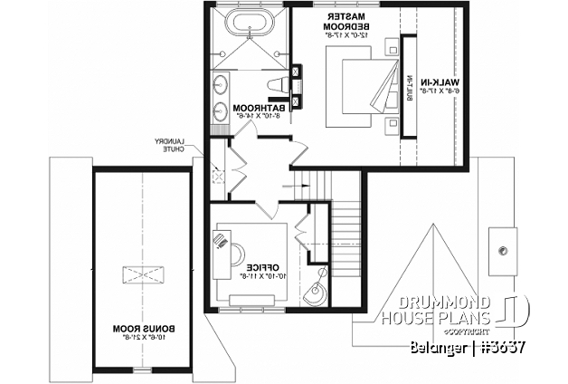 2nd level - Modern farmhouse plan with 2 to 4 bedrooms, garage, great living room with fireplace, cathedral and built-ins - Belanger
