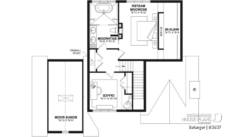 2nd level - Modern farmhouse plan with 2 to 4 bedrooms, garage, great living room with fireplace, cathedral and built-ins - Belanger