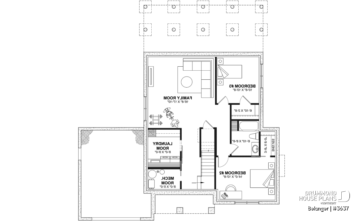 Finished basement (Optional $) - Modern farmhouse plan with 2 to 4 bedrooms, garage, great living room with fireplace, cathedral and built-ins - Belanger