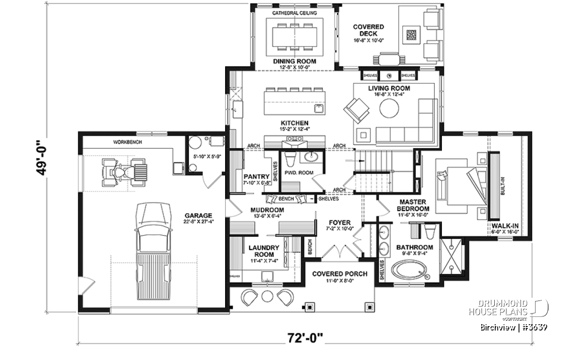 1st level - French Country style home plan with fabulous master suite on main floor - Birchview