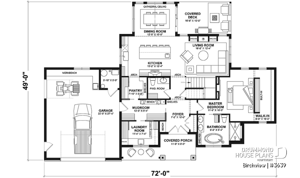 1st level - French Country style home plan with fabulous master suite on main floor - Birchview