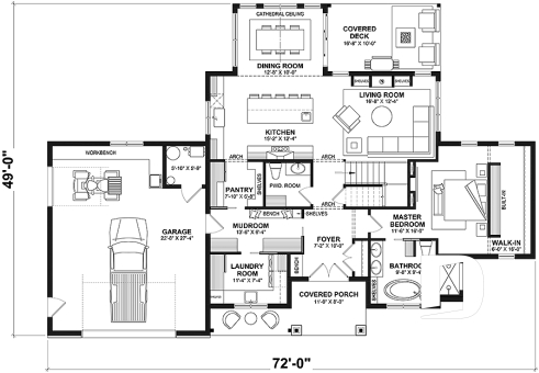 1st level - French Country style home plan with fabulous master suite on main floor - Birchview