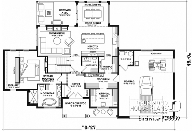 1st level - French Country style home plan with fabulous master suite on main floor - Birchview