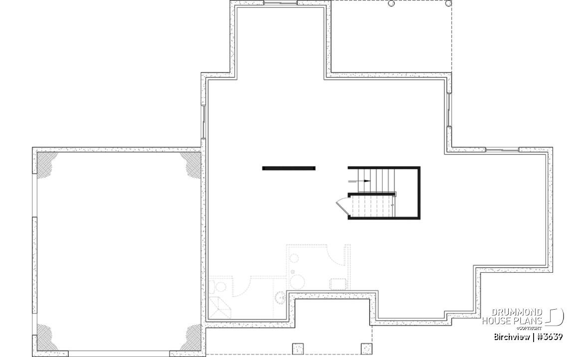 Unfinished basement (Optional $) - French Country style home plan with fabulous master suite on main floor - Birchview