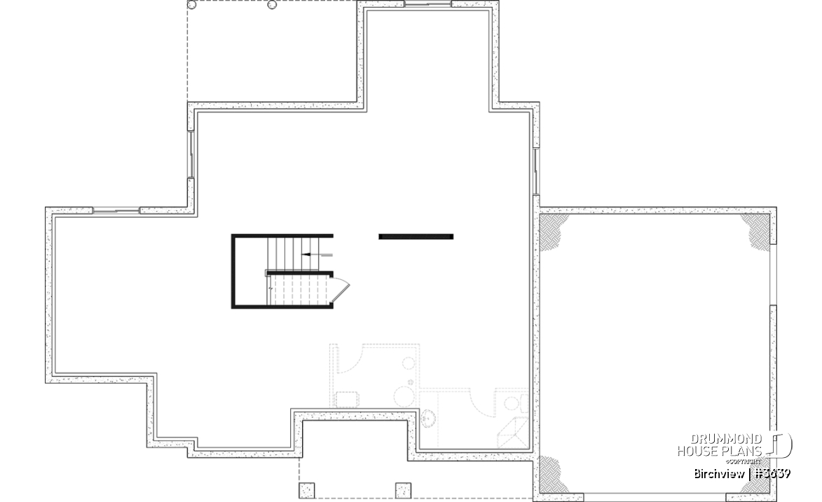 Unfinished basement (Optional $) - French Country style home plan with fabulous master suite on main floor - Birchview