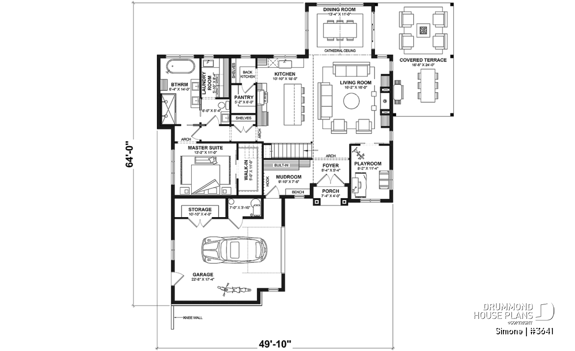1st level - Stunning French Country Style Home, L-Shaped, No Basement, 3 to 4 Bedrooms, 2 Family Rooms - Simone