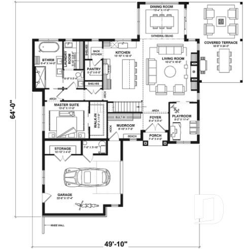 1st level - Stunning French Country Style Home, L-Shaped, No Basement, 3 to 4 Bedrooms, 2 Family Rooms - Simone