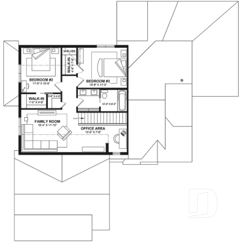 2nd level - Stunning French Country Style Home, L-Shaped, No Basement, 3 to 4 Bedrooms, 2 Family Rooms - Simone