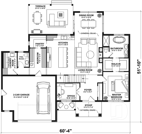 1st level - 4-Bedroom Classic Two-Story House Plan – Open Concept Design with Garage & Optional Basement - Gable House 2